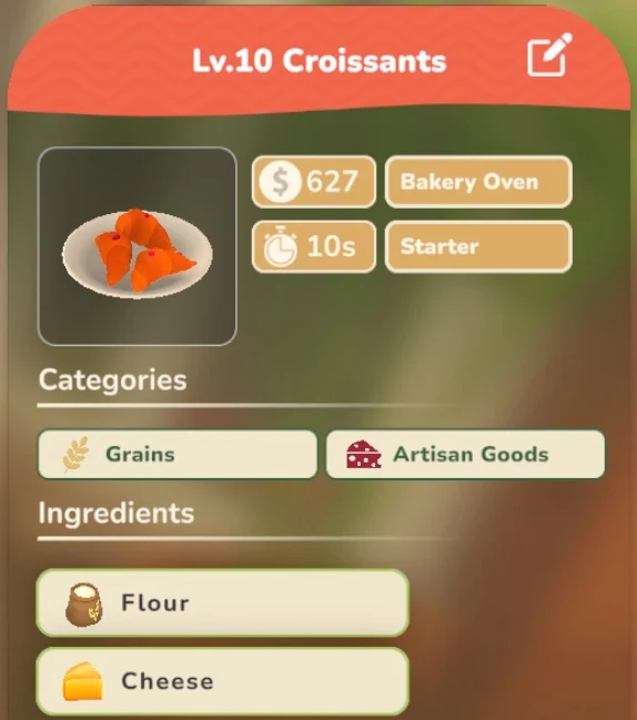 Croissants game recipe screenshot