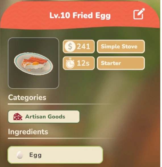 Fried Egg game recipe screenshot