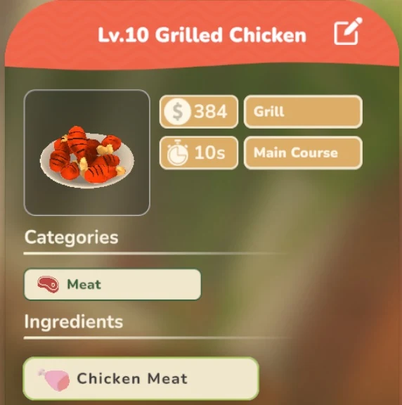 Grilled Chicken game recipe screenshot