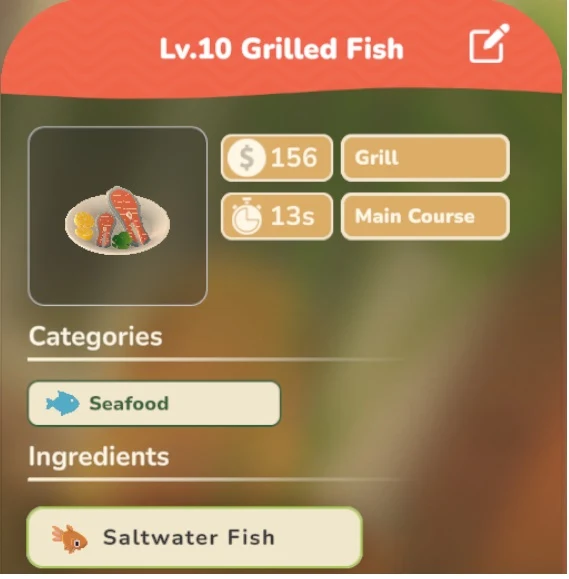 Grilled Fish game recipe screenshot
