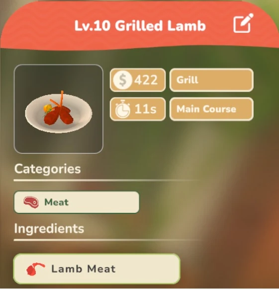 Grilled Lamb game recipe screenshot