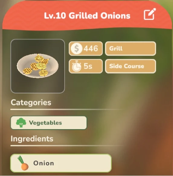 Grilled Onions game recipe screenshot