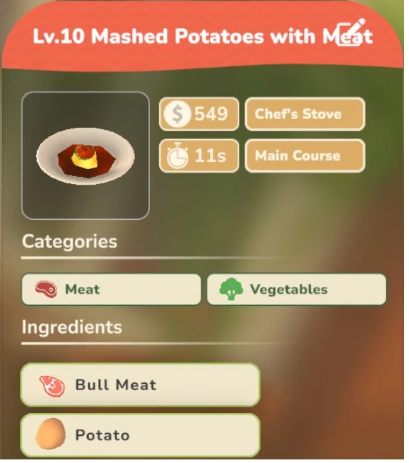 Mashed Potatoes with Meat game recipe screenshot