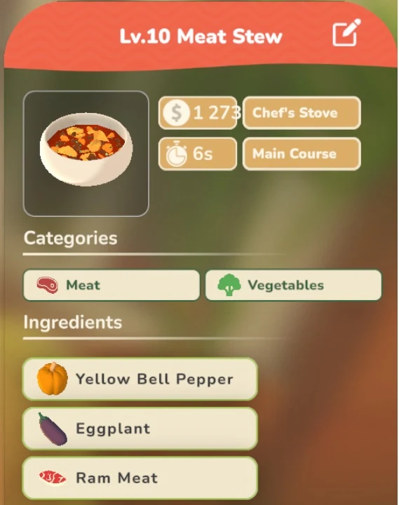 Meat Stew game recipe screenshot