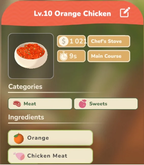 Orange Chicken game recipe screenshot