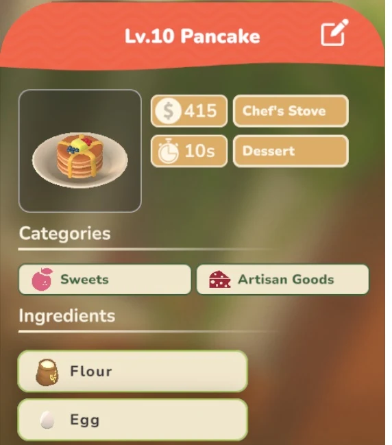 Pancake game recipe screenshot