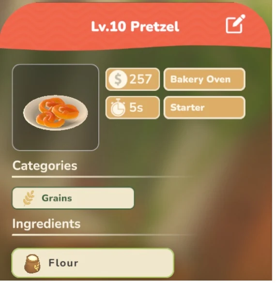 Pretzel game recipe screenshot