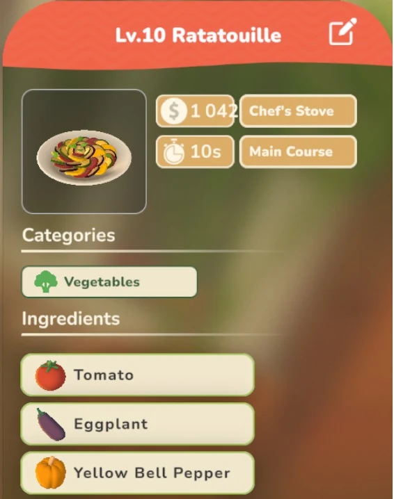 Ratatouille game recipe screenshot