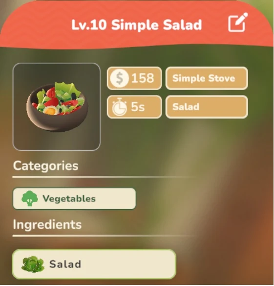 Simple Salad game recipe screenshot