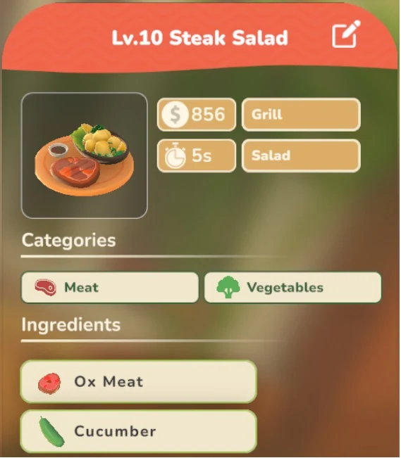 Steak Salad game recipe screenshot