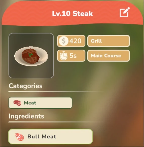 Steak game recipe screenshot