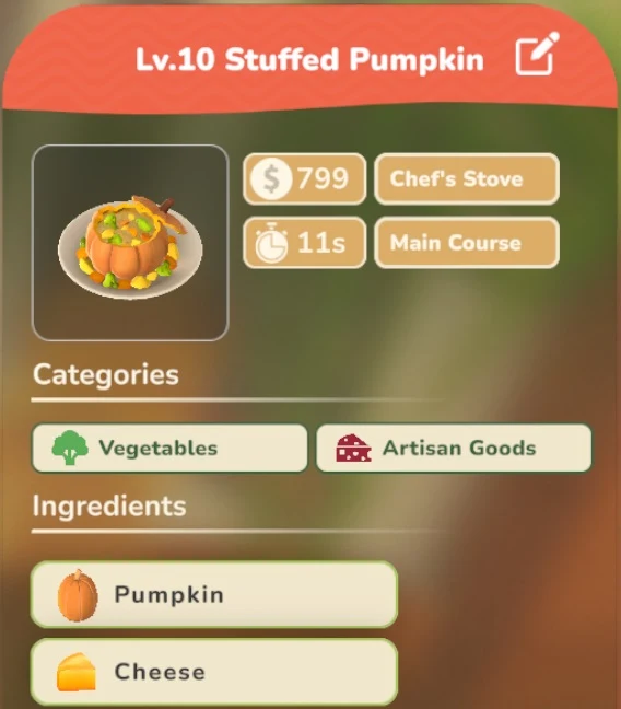 Stuffed Pumpkin game recipe screenshot