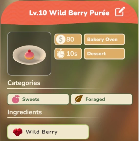 Wild Berry Purée game recipe screenshot